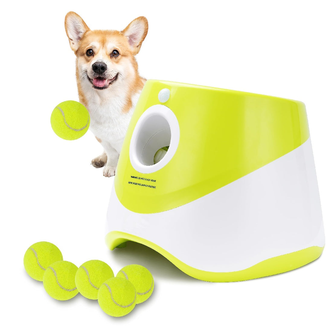 Only Supports Self Pickup Dog Ball Thrower, Automatic Ball Launcher, Indoor-Outdoor Interactive Dog Toy With Three Scopes, Includes Balls And A Data Cable, Grey-Green