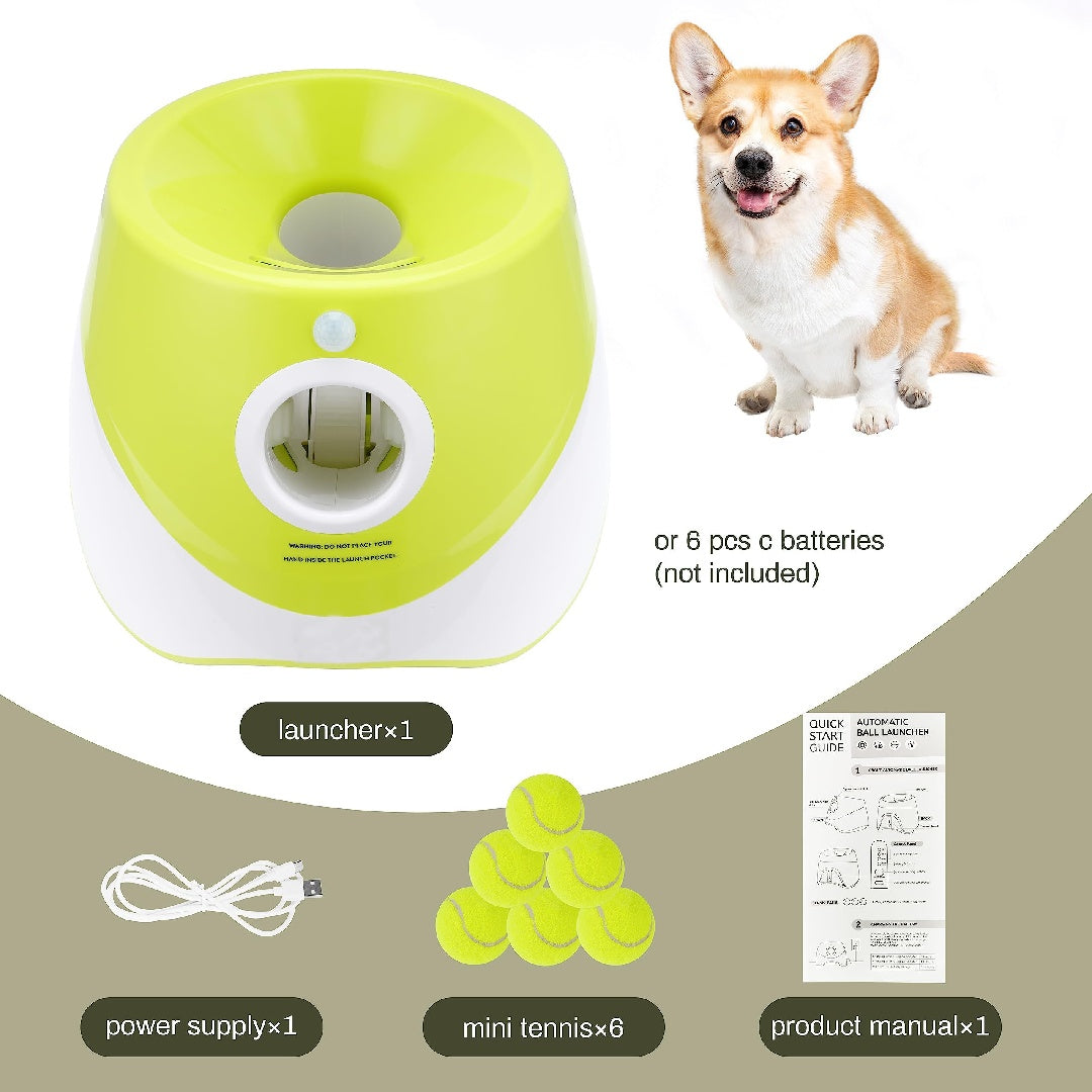Only Supports Self Pickup Dog Ball Thrower, Automatic Ball Launcher, Indoor-Outdoor Interactive Dog Toy With Three Scopes, Includes Balls And A Data Cable, Grey-Green