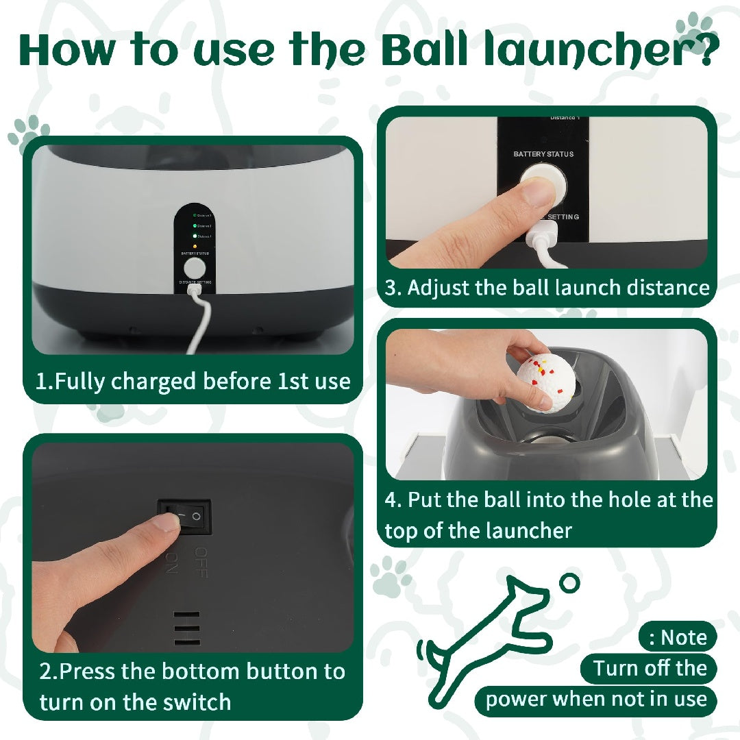 Only Supports Self Pickup Dog Ball Thrower, Automatic Ball Launcher, Indoor-Outdoor Interactive Dog Toy With Three Scopes, Includes Balls And A Data Cable, Grey-Green